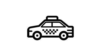 A black and white line drawing of a taxi cab on a white background