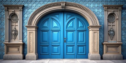 Elegant Arched Entrance Doorway, blue double doors, ornate details