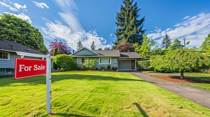 Concept for selling a house and home insurance. Signing a house purchase and sale agreement, housing renCharming single-family home in a tranquil neighborhood listed for sale with inviting curb appeal