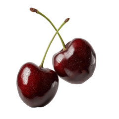 Two Fresh Juicy Cherries Isolated on White Transparent background