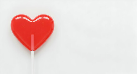 Obraz premium Red Heart-Shaped Lollipop on White Background for Sweet Treats