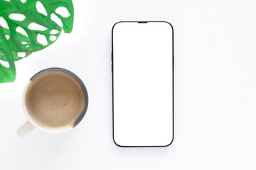 Concept online shopping, blog, logo, product, and social media. Top view, flat lay a modern...