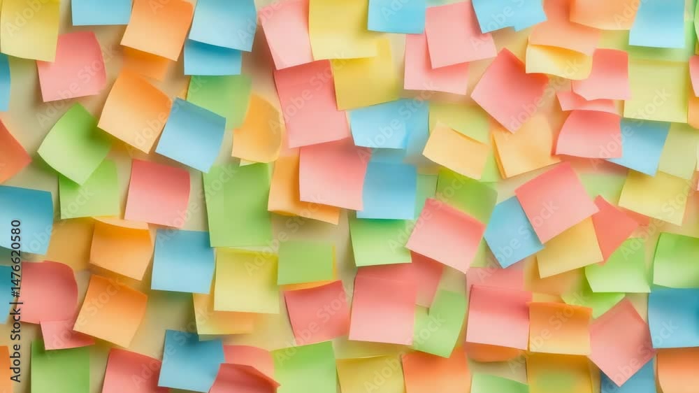 Poster numerous colorful sticky notes adhere to a wall, creating a vibrant collage that symbolizes brainsto