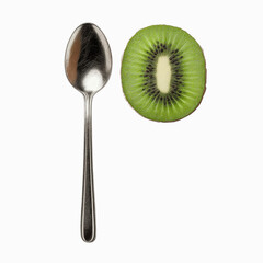 Silver Spoon and Sliced Kiwi Fruit on Gray Transparent background