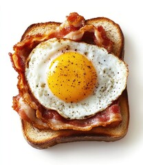 Crispy bacon and perfectly fried egg atop whole-wheat toast