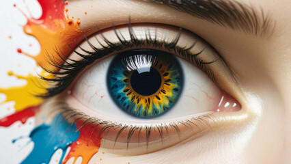 Vibrant Eye Splash Art | Blue-Golden Iris with Color Paint Explosion