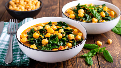 Chickpea and Spinach Stew | Healthy Vegan Bowl with Rustic Presentation