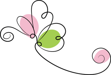 Abstract One Line Drawing of a Butterfly with Pink and Green Accents © Farzana