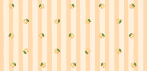 Striped pattern decorated with oranges. Summer mood design