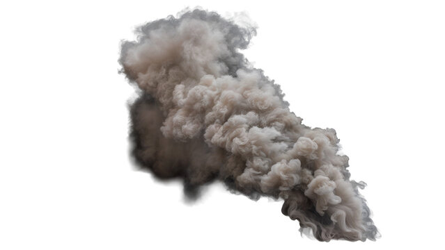 Large and dense Plume of mostly White Smoke spreading and billowing upwards with lots of turbulences on a Black Background