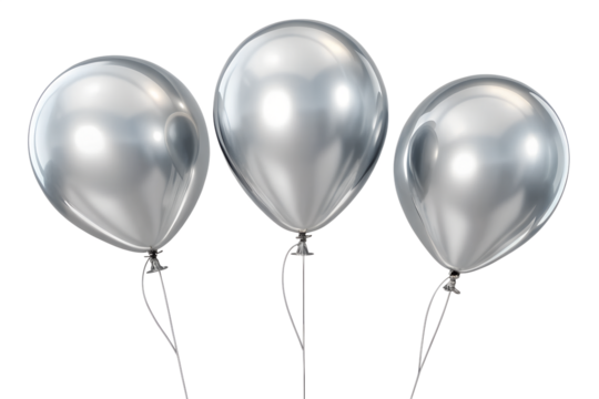 silver metalic balloons isolated on white or transparent png