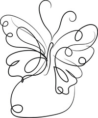 Elegant Single Line Drawing of a Butterfly with Swirling Wings