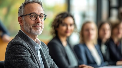 A leadership training session with executives learning from an AI-powered mentor 