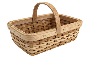 empty wooden shopping wicker basket isolated on white or transparent png