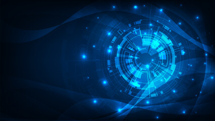 Abstract digital tech circle technology with internet network concept futuristic blue background.