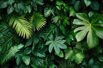 Lush tropical foliage wall