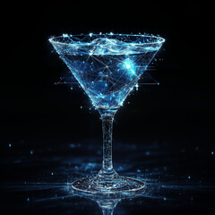Minimalist abstract image of a blue cocktail in a beautiful cocktail glass