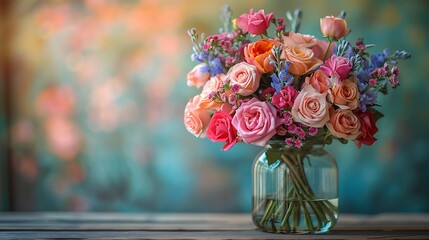 Vibrant spring flowers in glass vase high resolution picture
