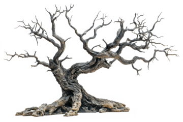Spooky Dead Tree with Twisted Branches Transparent Background.