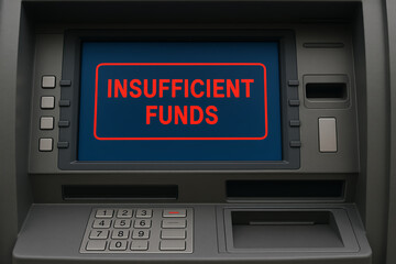 An ATM screen displaying an 'INSUFFICIENT FUNDS' message, highlighting an important aspect of personal finance and banking transactions.