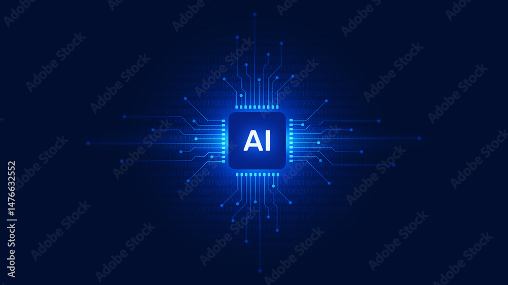 Poster ai artificial intelligence technology with digital computer chip circuit data system.