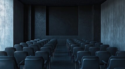 Obraz premium Empty auditorium with dark gray walls and seating.