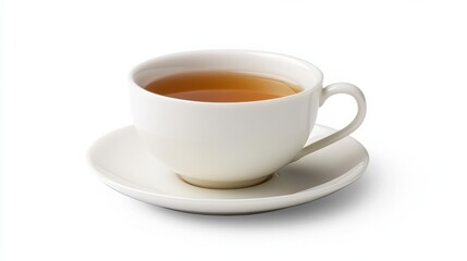 Obraz premium A cup of tea with tea leaves and a green sprig.