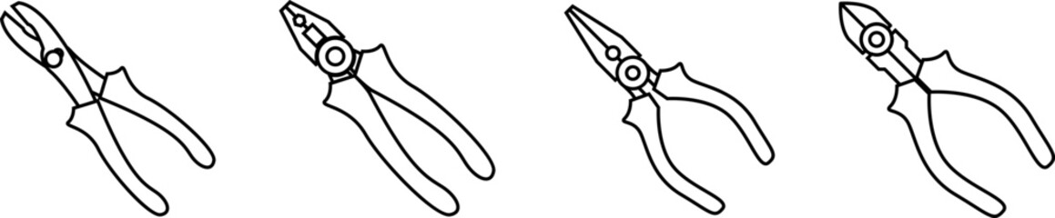 Pliers icon set in line style. Pliers icon vector illustration