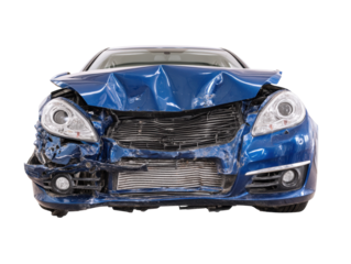 Damaged vehicle after a serious collision on urban road