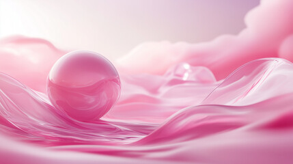 Abstract pink Landscape with Soft Waves and Sphere