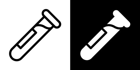 Minimalist design of a test tube icon with black and white contrasting backgrounds and bold outline