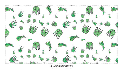 Seamless Pattern of Green Seaweed and Algae Marine Life