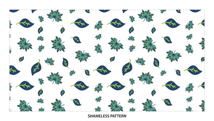Botanical Leaves Pattern Design in Green Blue and White