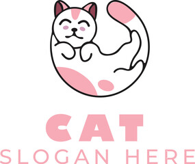 Cute Cartoon Pink Cat Vector – Soft Pastel Style on White Background