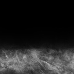 Abstract smoke texture over black background. Fog in the darkness.