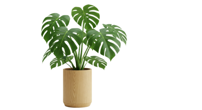 Monstera deliciosa flourishes in its pot