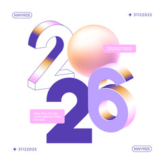 A vibrant and modern design showcasing the year 2026 in a dynamic color combinations