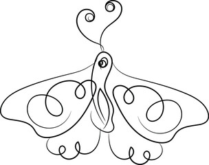 Elegant One Line Drawing of a Butterfly with Swirls and Curls