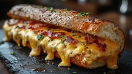 Melted cheese bacon sandwich