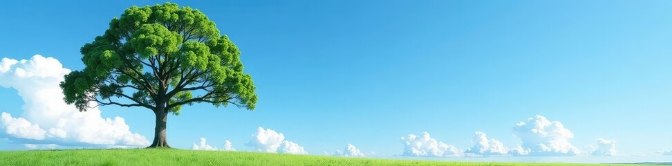 Fototapeta premium Tall tree against a clear blue sky with clouds, landscape, tall, serene