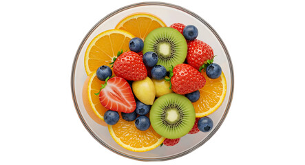 Fresh fruits salad in a bowl, isolated on transparent background, cut out png 