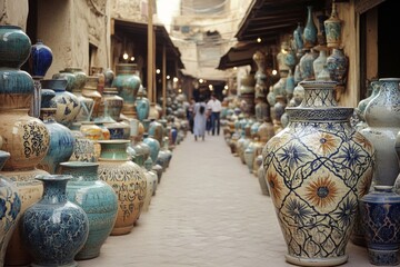 Fototapeta premium A row of vases are displayed in a market