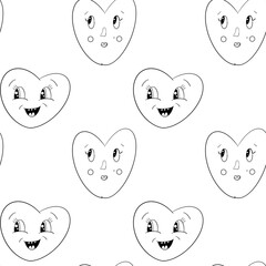 Cute doodle-style heart characters, line art seamless pattern. For greeting cards and invitations to romantic events, packaging, backgrounds, wedding themes and Valentine’s Day