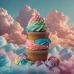 Cupcakes on Pastel Clouds &ndash; Surreal Dessert Fantasy
