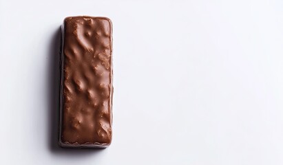 A single chocolate bar, dark brown, smooth and glossy, with visible nuts