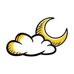 Cloud with Crescent Moon in Whimsical Style  