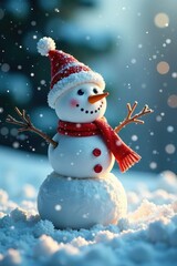 Fototapeta premium Whimsical snowman in a field of sparkling snowflakes, icy, snowman, wintry
