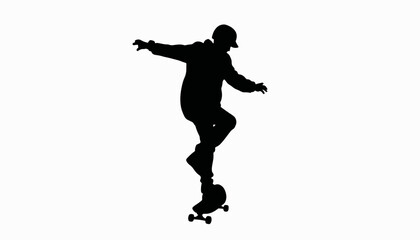 Naklejka premium Skateboarder balancing in silhouette, dynamic movement and style