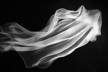 Fototapeta premium Ethereal White Fabric Floating Against Black Backdrop Studio Shot Abstract Art Still Life Concept