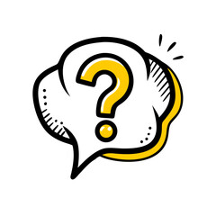 Question mark in speech bubble illustration with playful design  